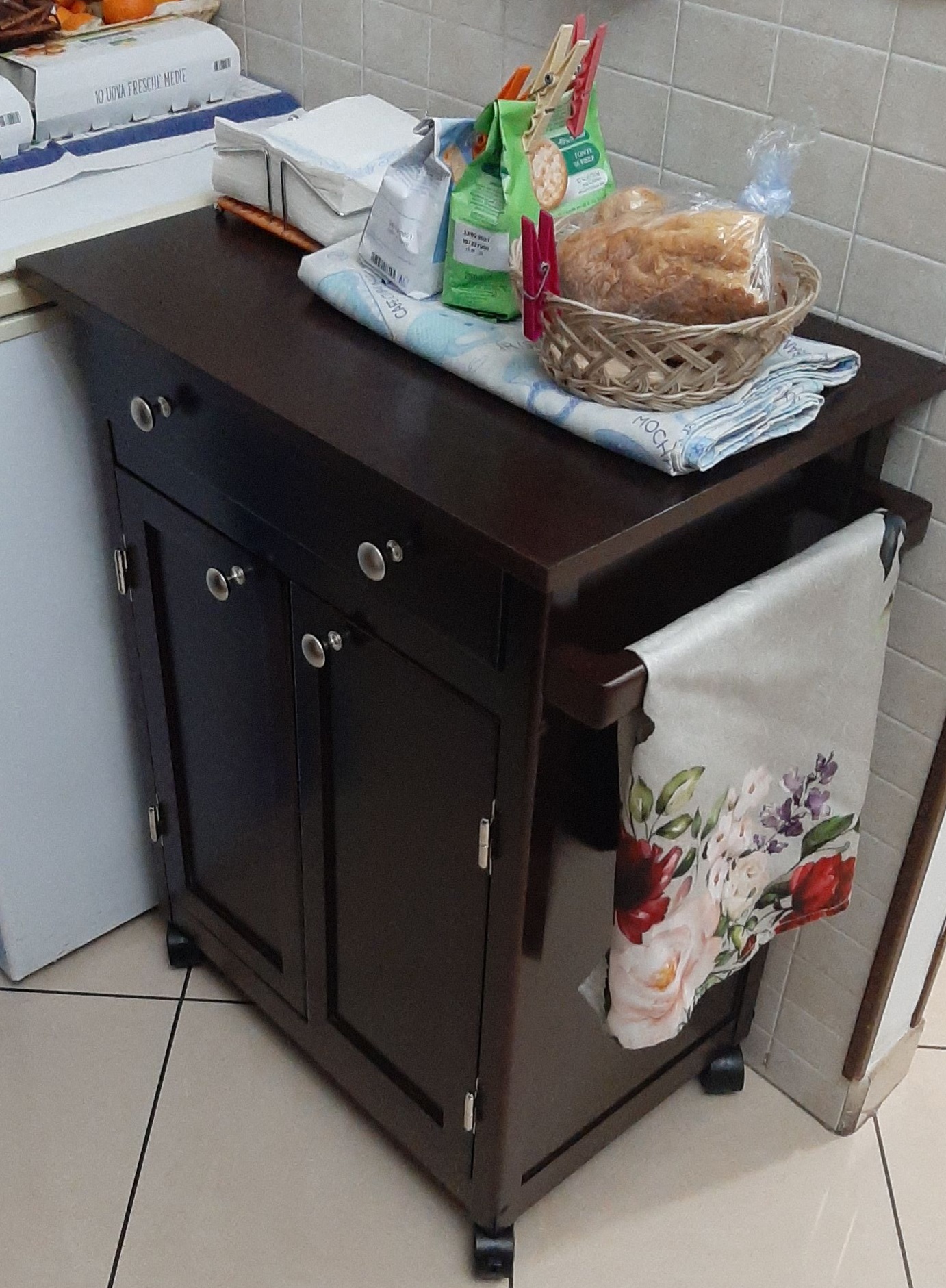Amazon Basics Classico carrello cucina legno grigio rustico con ruote