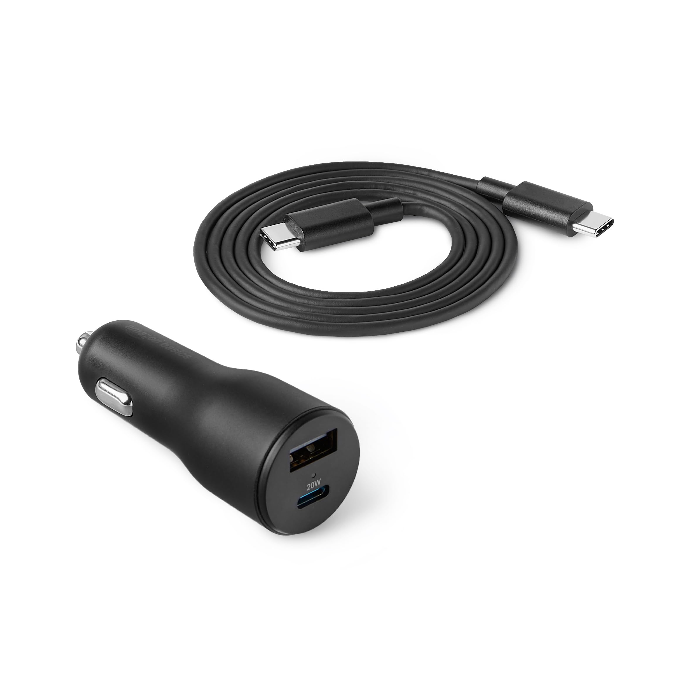 Amazon Basics caricabatterie auto 60W con cavo spiralato 3 porte