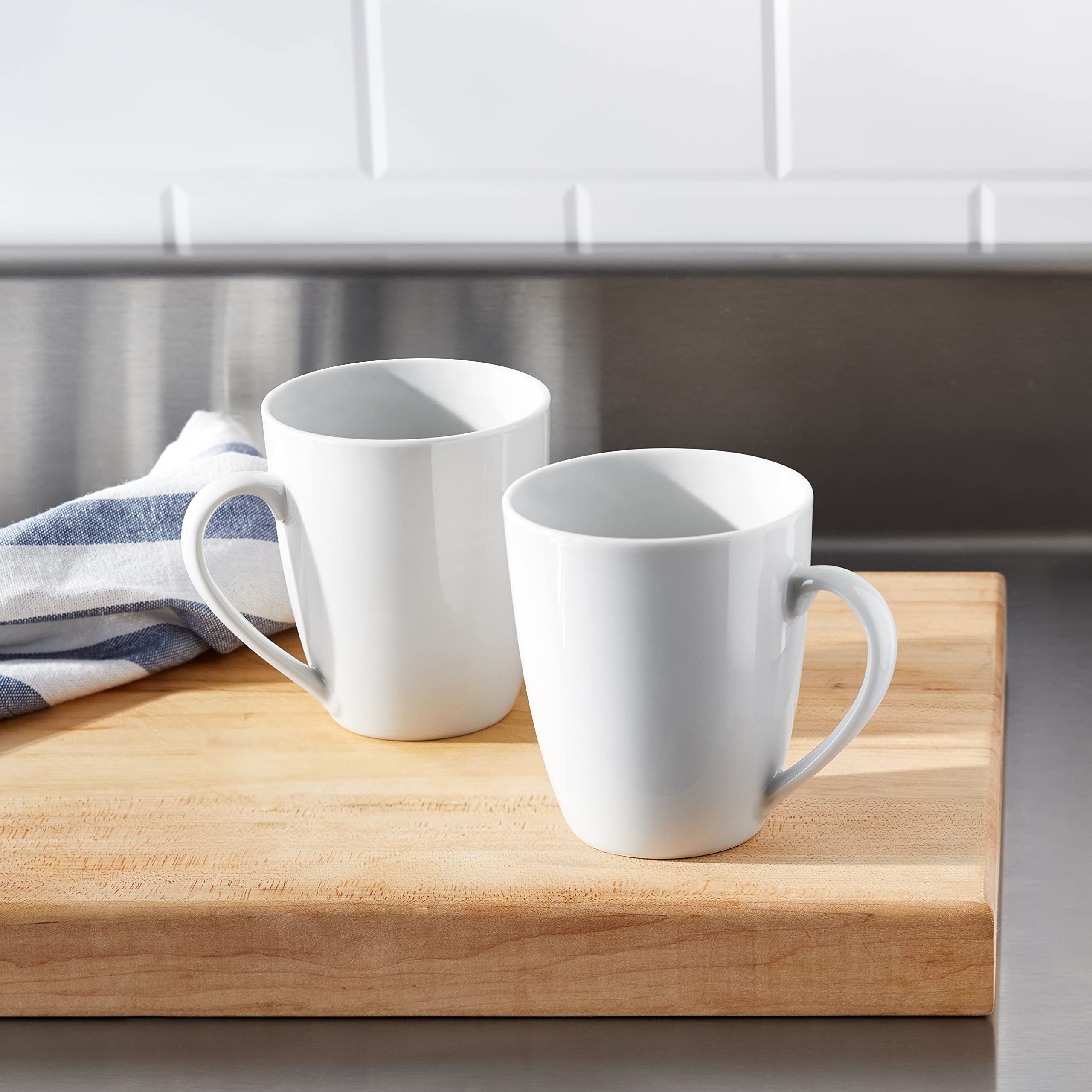 Amazon Basics Tazze Porcellana 355 ml Set 12 Pezzi Bianche Impilabili
