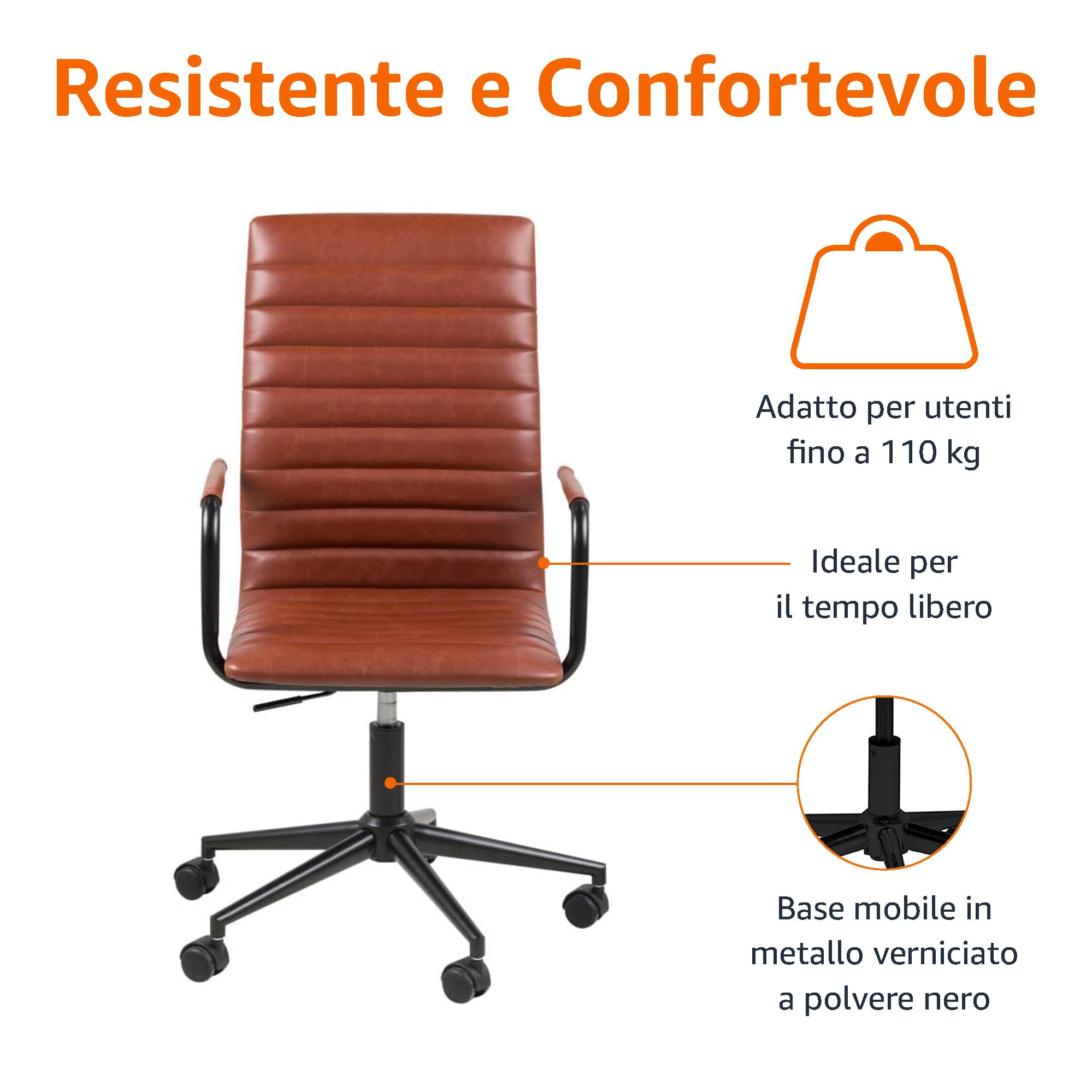 AmazonBasics Sedia Ufficio Ecopelle Marrone con Rotelle