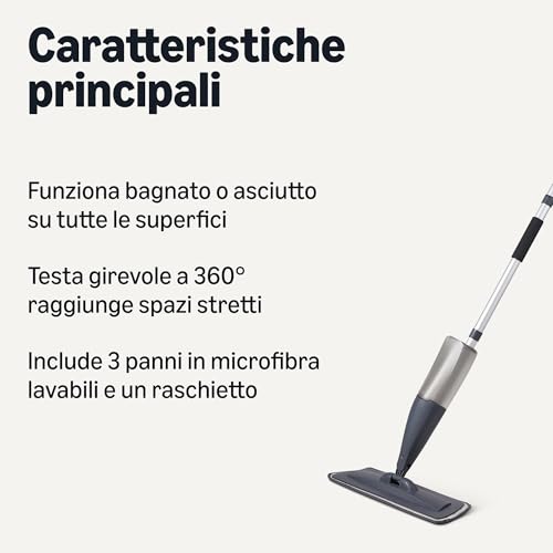 Amazon Basics Mop Spray Pavimenti con 3 Panni Microfibra