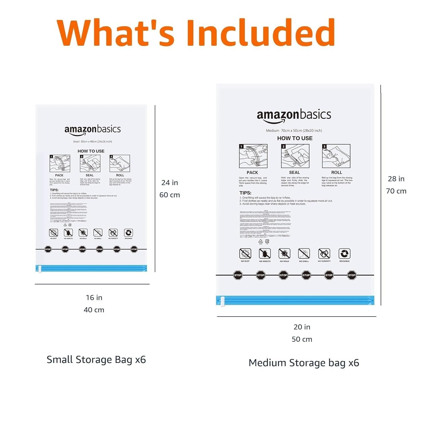 Amazon Basics sacchetti viaggio arrotolabili 12 pezzi trasparenti