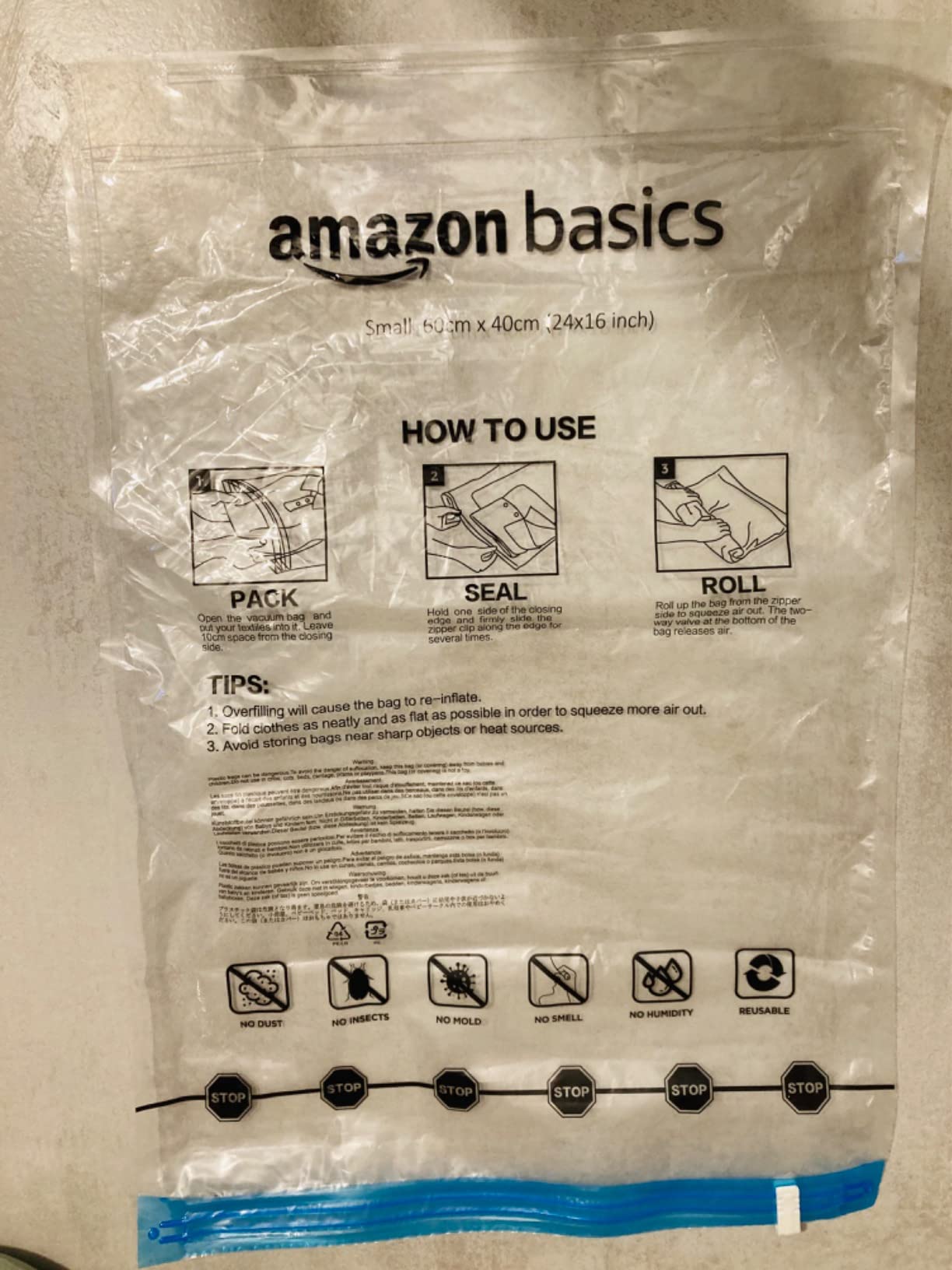 Amazon Basics sacchetti viaggio arrotolabili 12 pezzi trasparenti