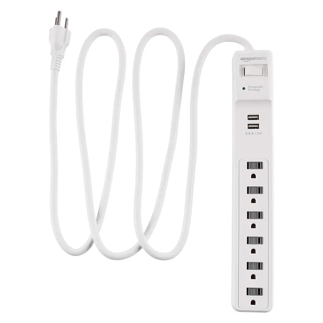AmazonBasics Multipresa 6 Prese con 2 USB 1000 Joule