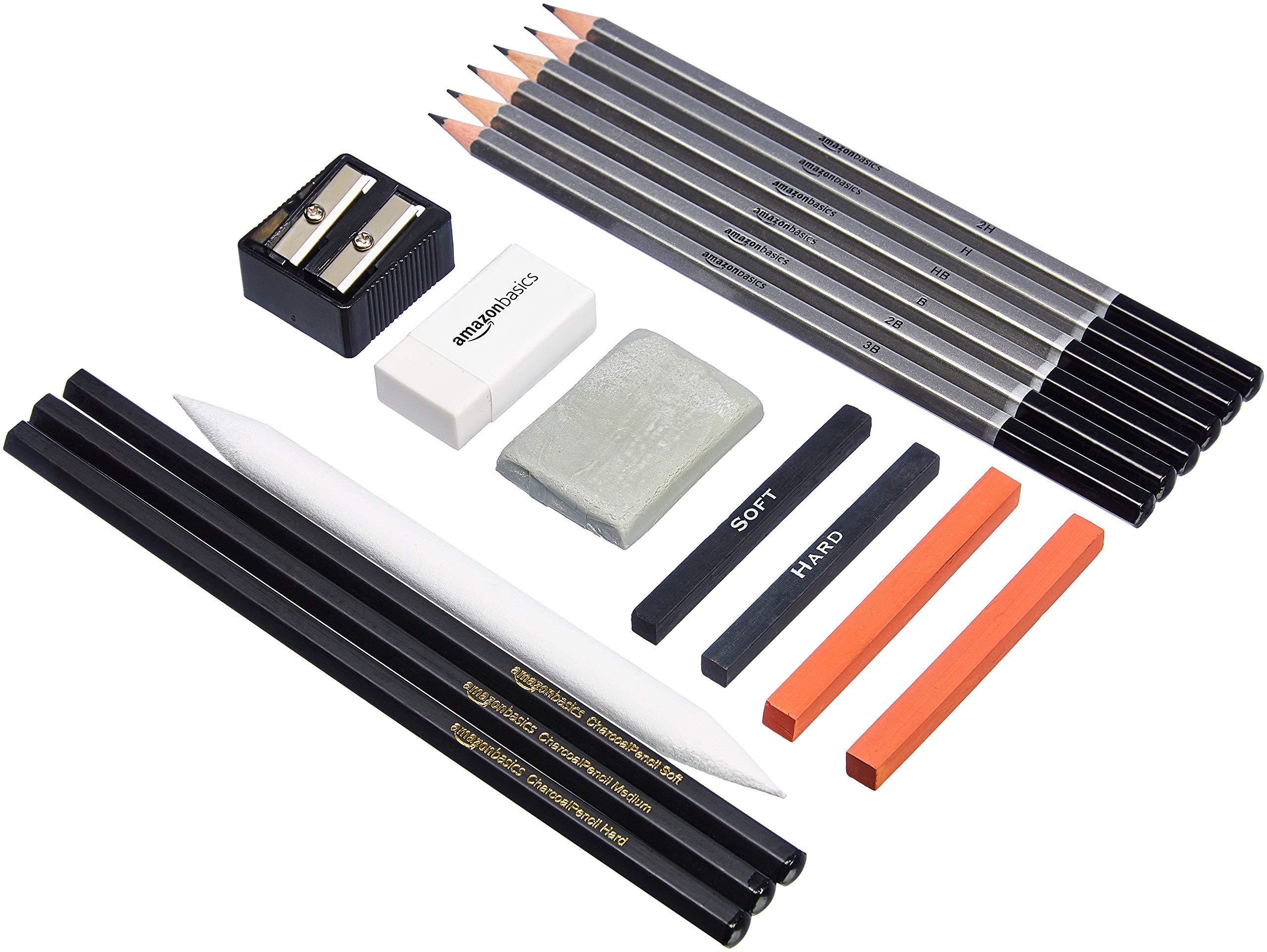 Amazon Basics Set Disegno Carboncino 17 pezzi grafite e carboncini