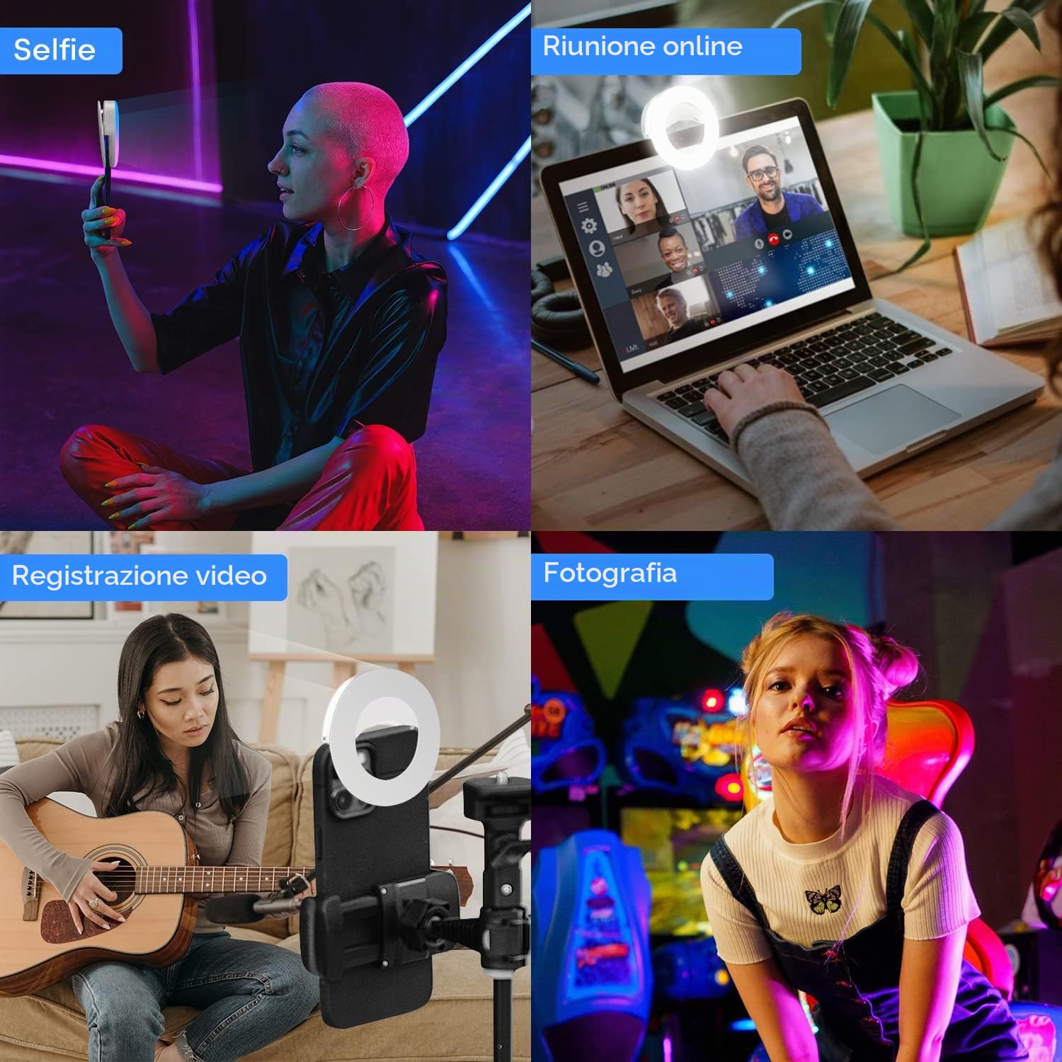 RealPlus Luce Anello Selfie RGB con Clip Ricaricabile USB