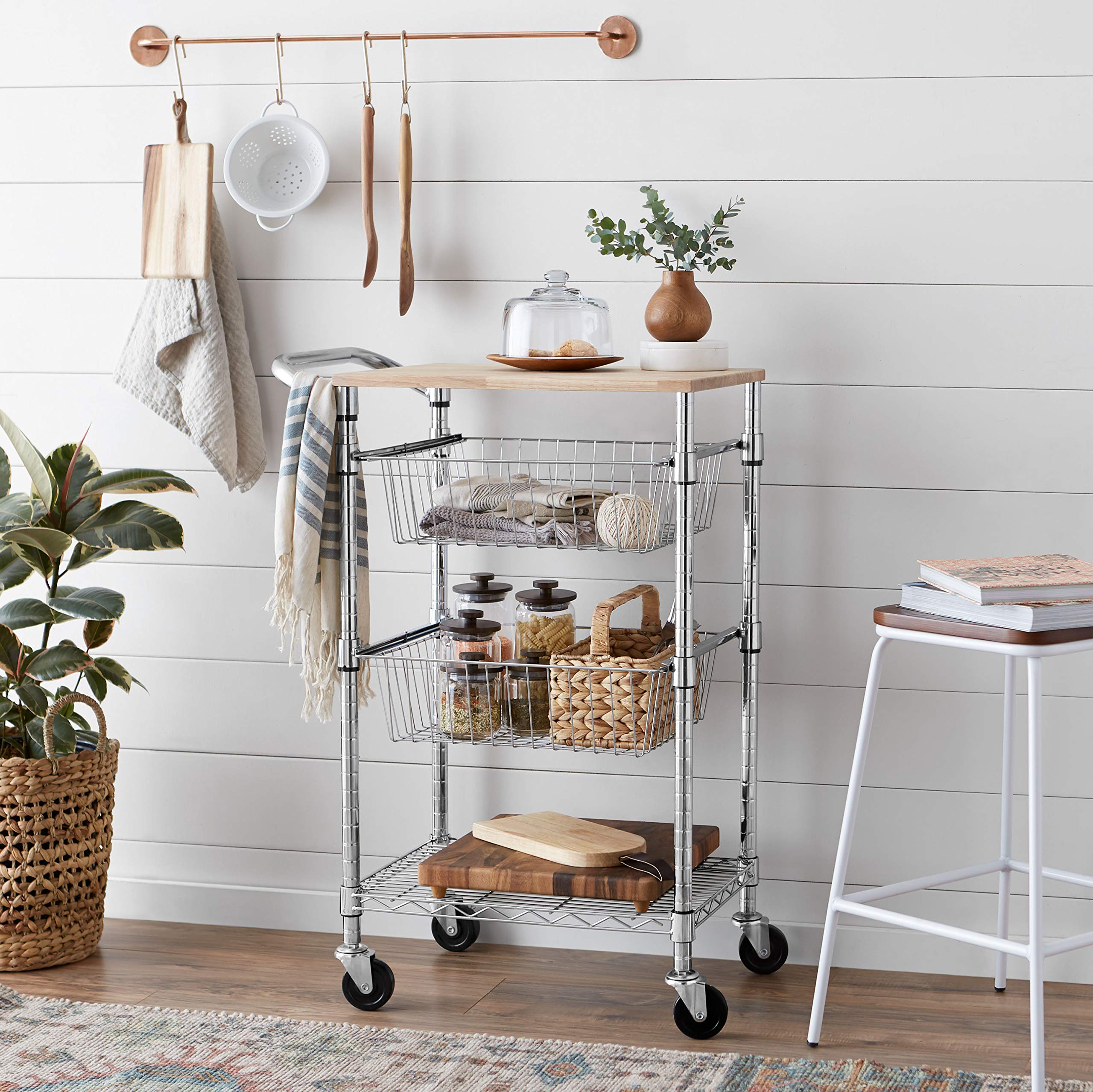AmazonBasics Carrello cucina 3 ripiani ruote argento