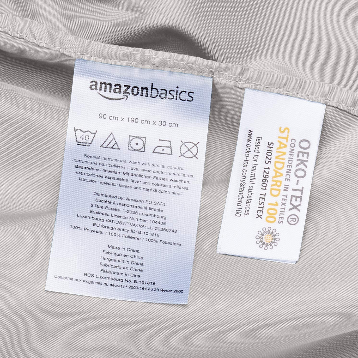 AmazonBasics Lenzuolo con Angoli 90x190 Grigio Chiaro Microfibra