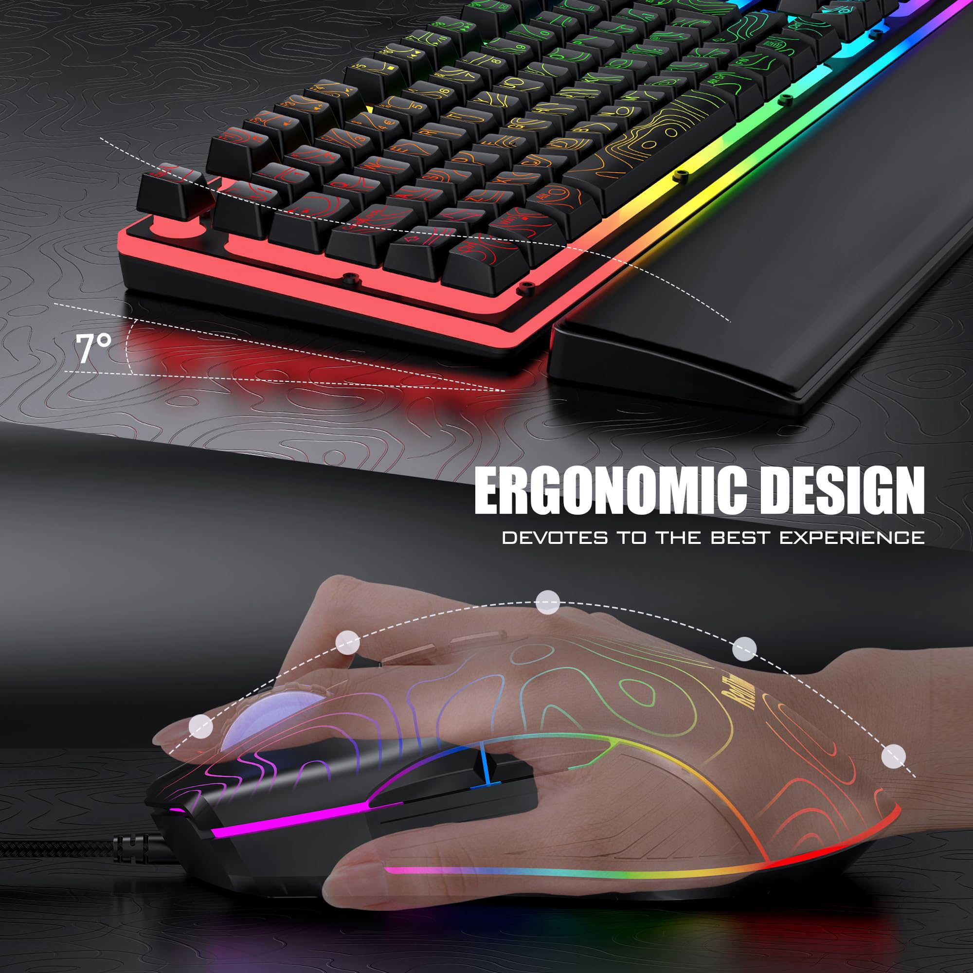 RedThunder K10 Tastiera Gaming Cablata RGB con Mouse