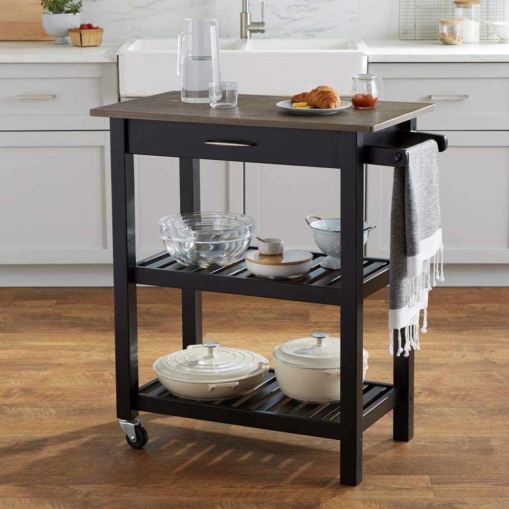 AmazonBasics Carrello da Cucina con Ruote Grigio Nero con Cassetto