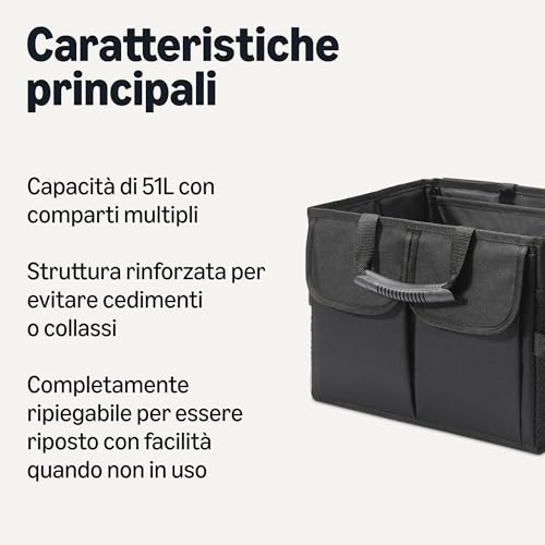 Amazon Basics Organizer Bagagliaio Auto 51L Nero Pieghevole