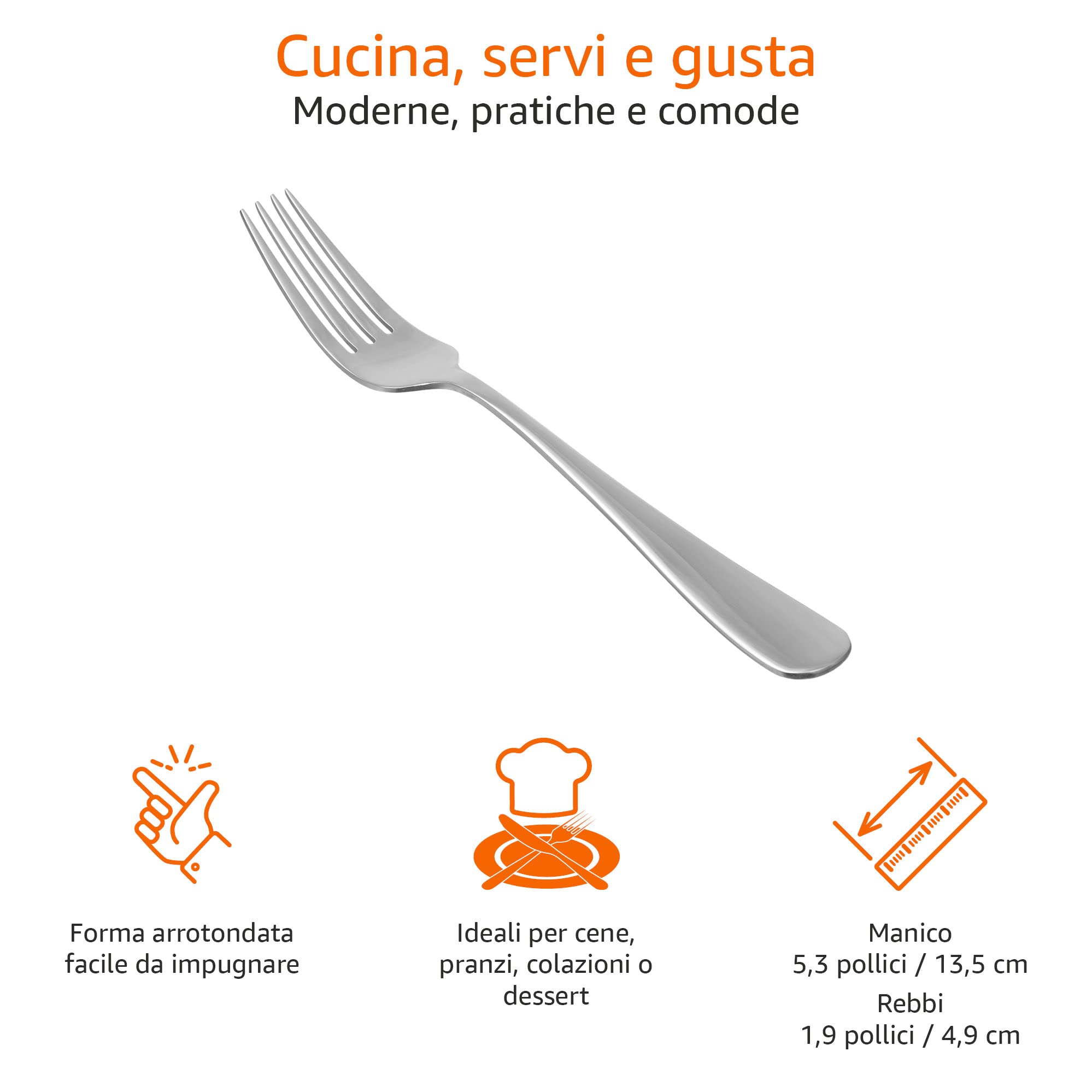 AmazonBasics Forchette Tavola Acciaio Inox 12 Pezzi Bordo Tondo