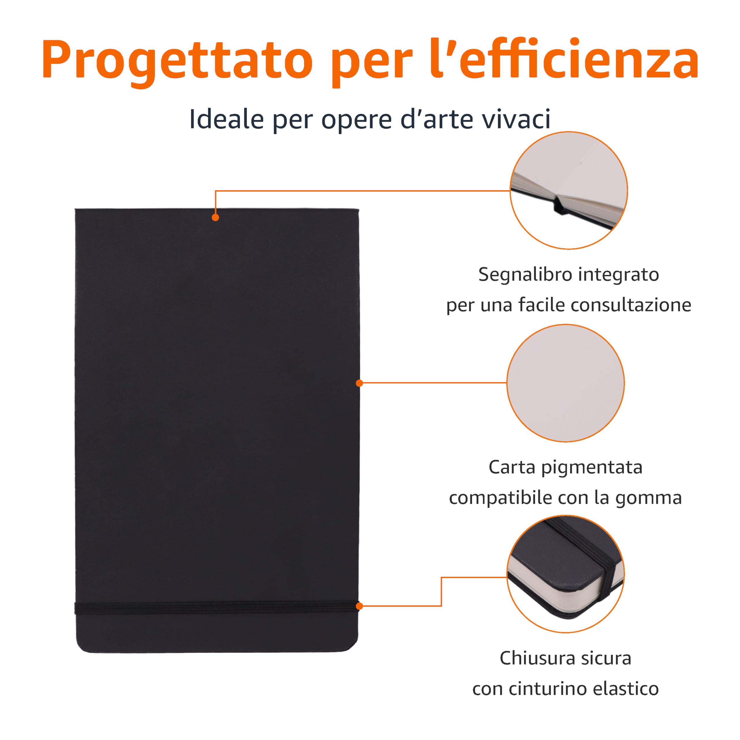 Amazon Basics blocco schizzi nero 21x13 cm 72 pagine 200 g