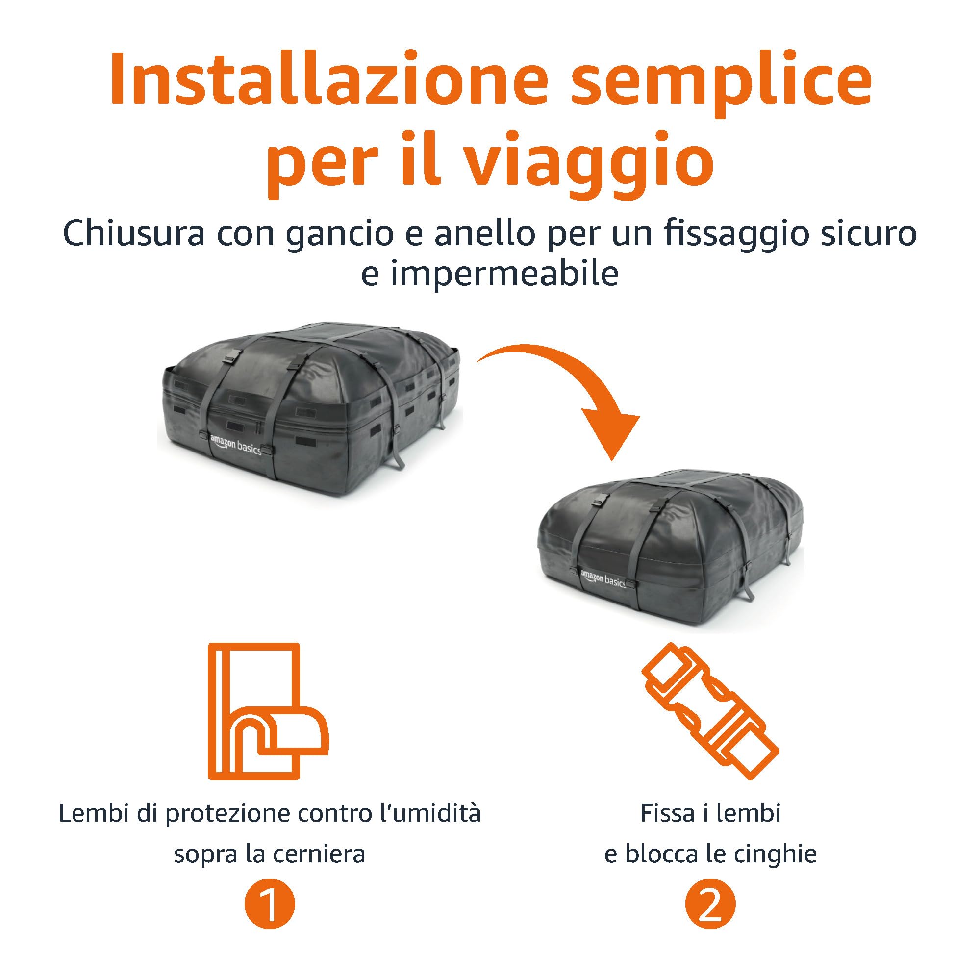 Amazon Basics Borsa da Tetto Auto 425L Nero Impermeabile