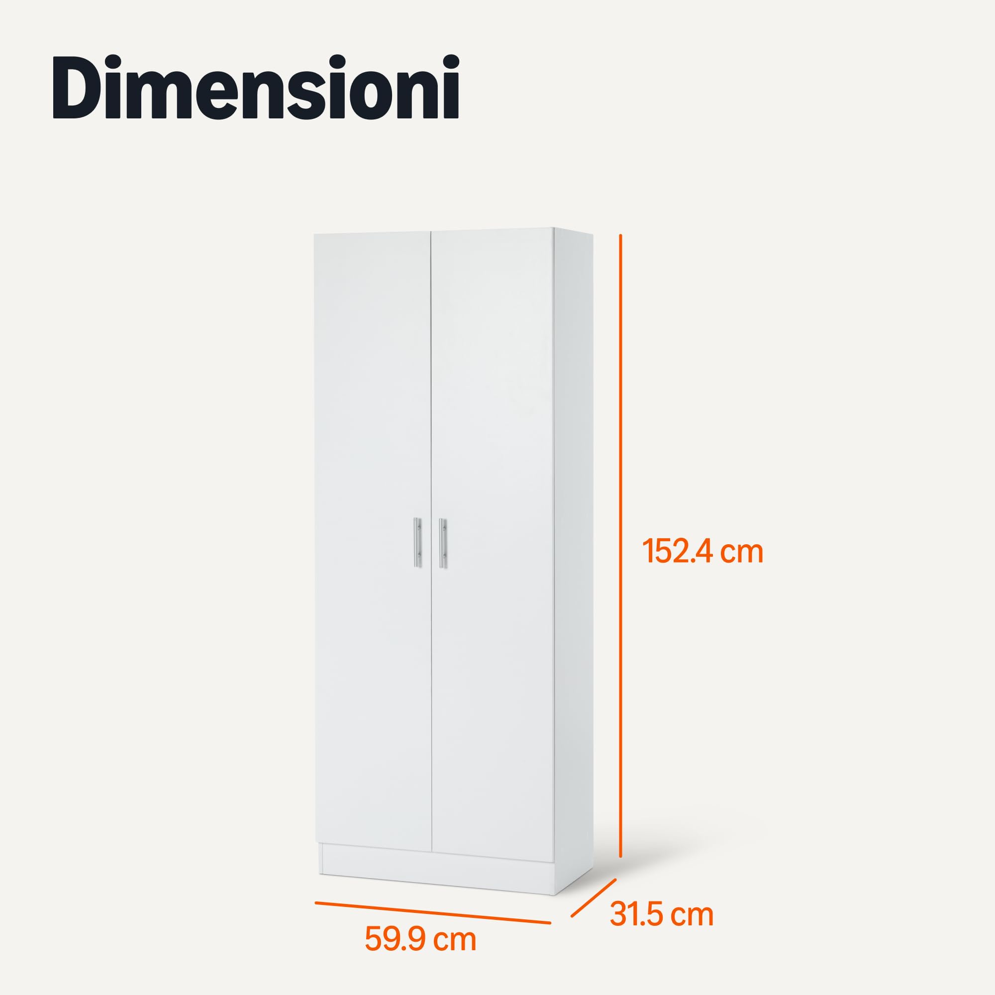 Amazon Basics Armadio Dispensa Bianco 2 Ante 60x31,5x152,5 cm