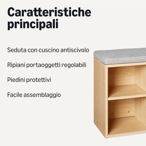 Amazon Basics panca portascarpe con cuscino rovere 6 scomparti