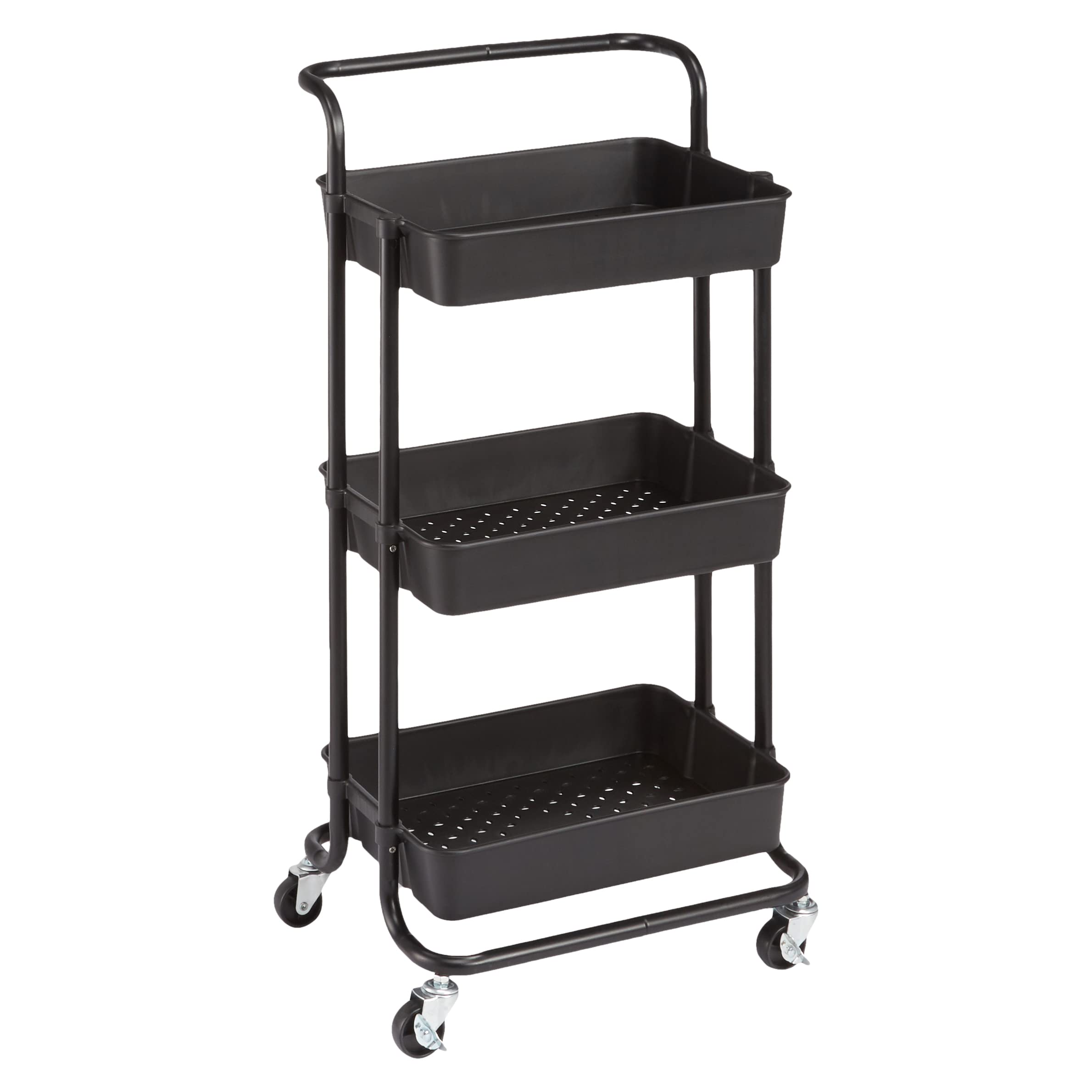 Amazon Basics Carrello 3 Ripiani Nero con Ruote