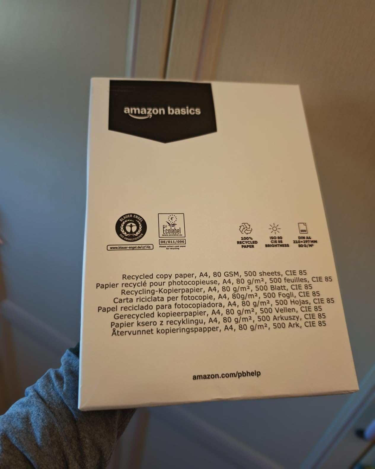 AmazonBasics Carta fotocopie A4 80gsm riciclata 2500 fogli