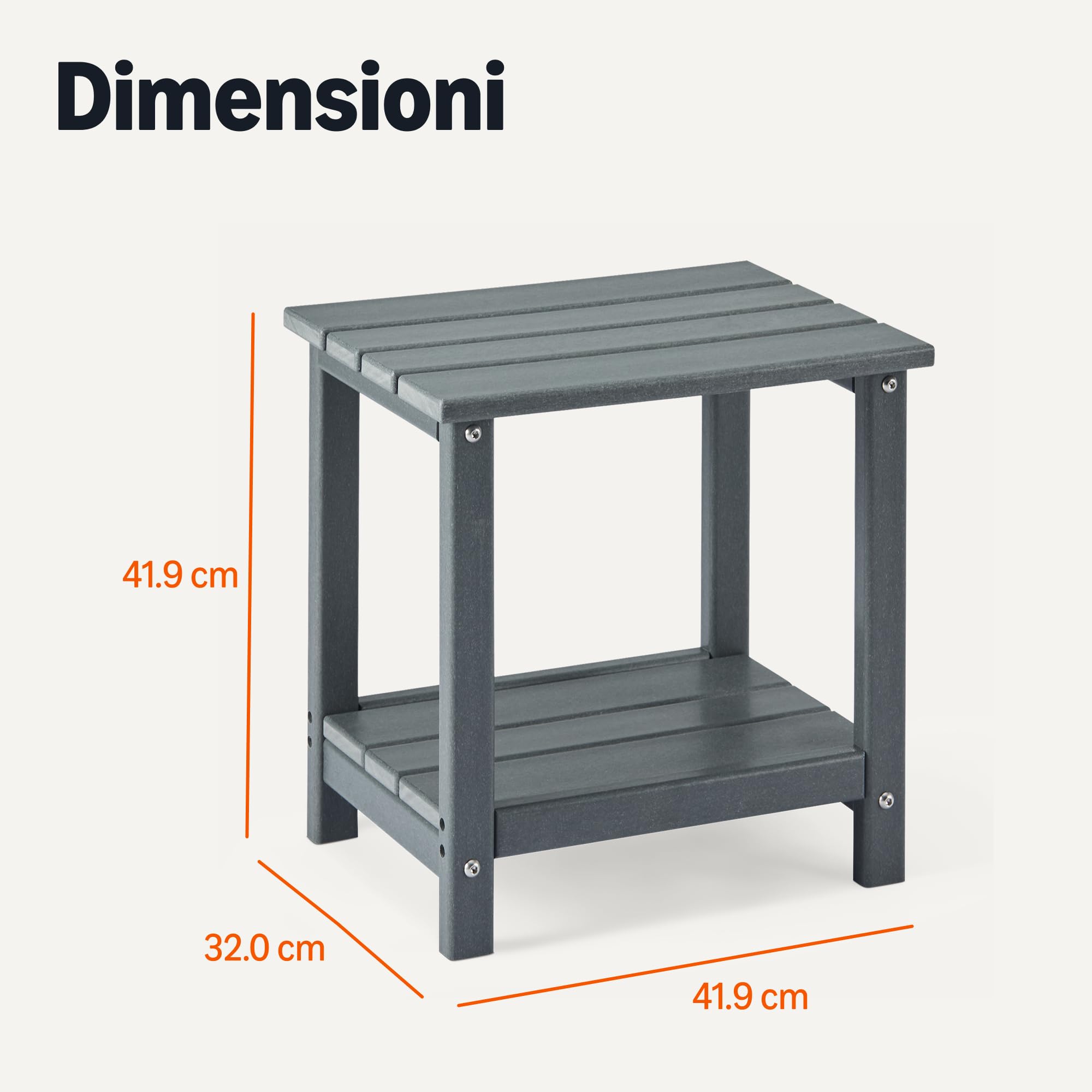 Amazon Basics Tavolino da Esterno Grigio 42x32x42 cm Acciaio