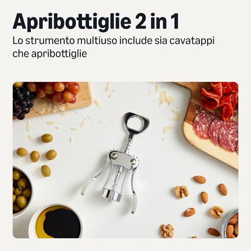 Amazon Basics Cavatappi Apribottiglie 2 in 1 Lega Zinco