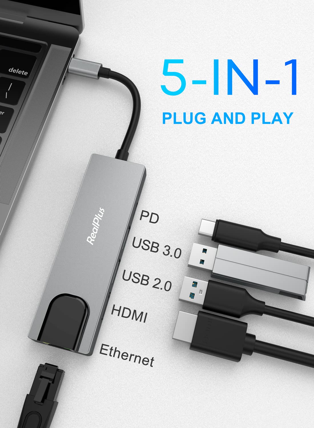 RealPlus 5-IN-1 hub USB C HDMI 4K PD 100W
