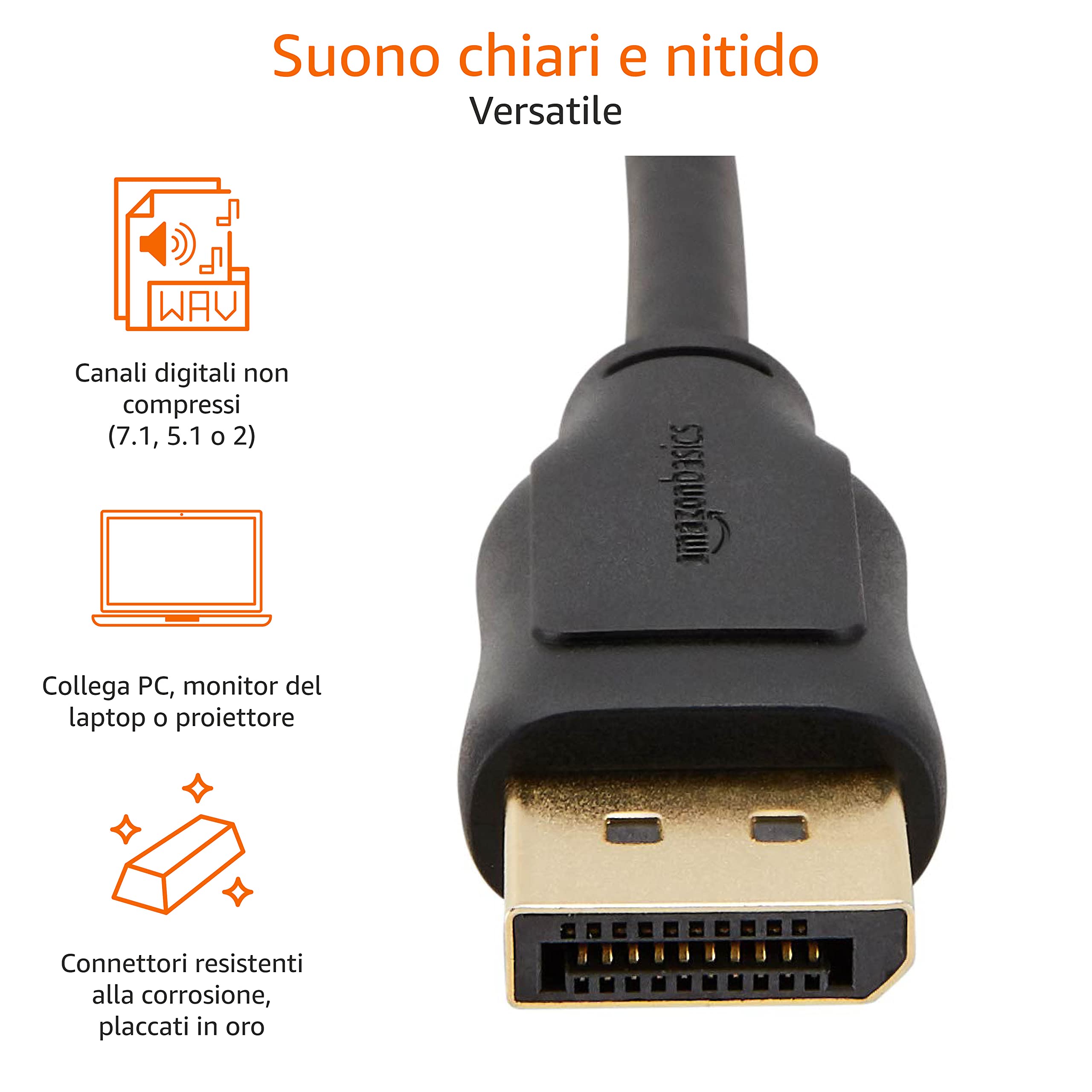 Amazon Basics Cavo DisplayPort 3 m Nero 4K 60Hz Versione 1.2