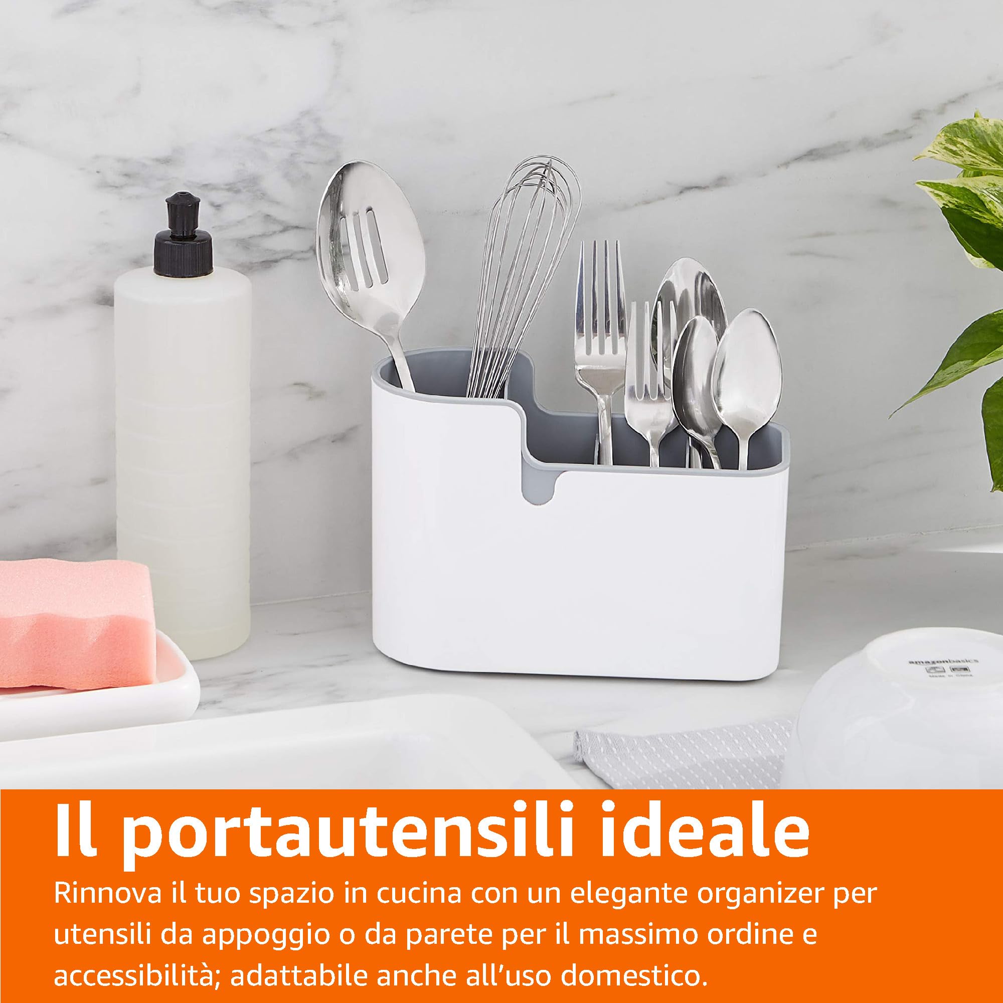 AmazonBasics organizer utensili grigio bancone e parete