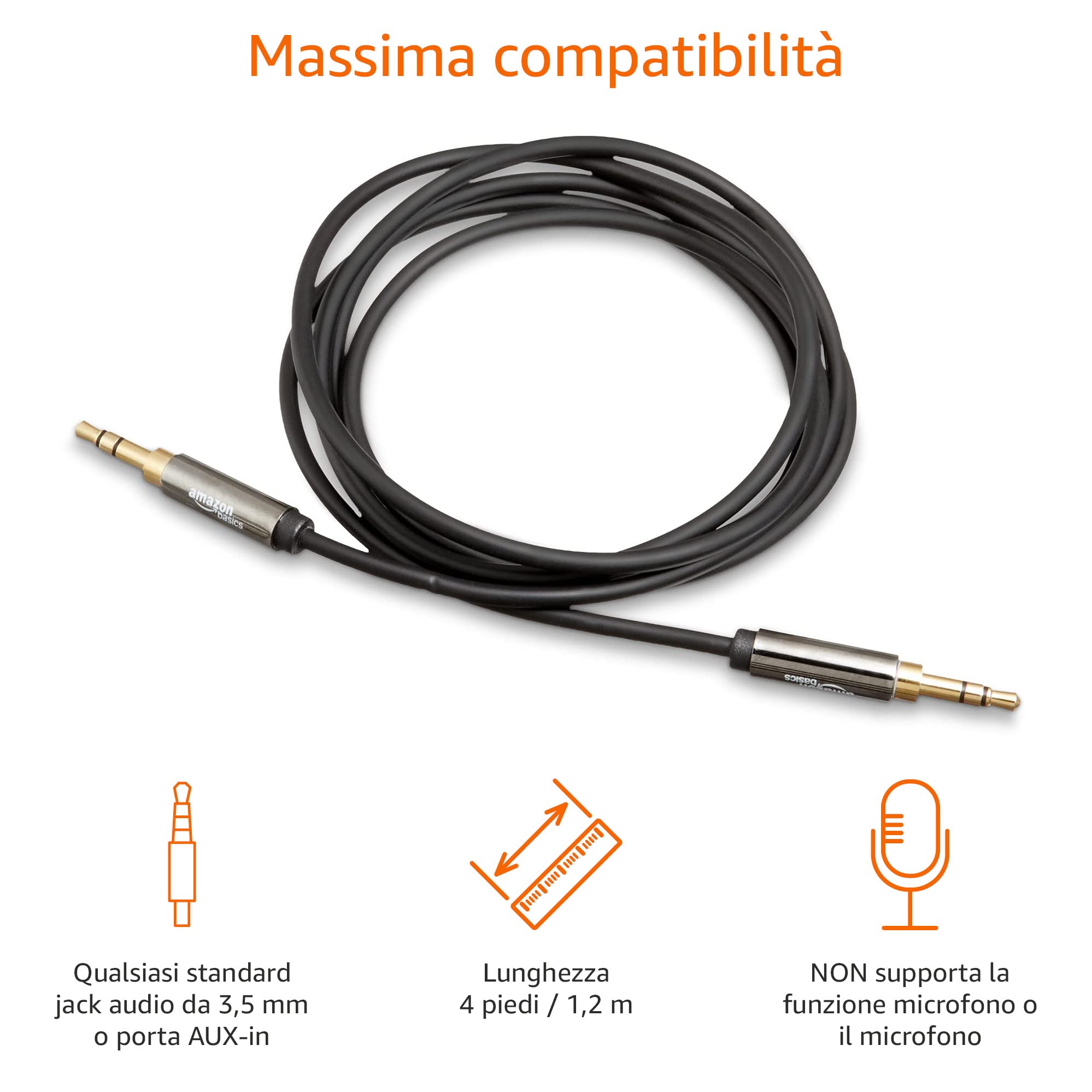 Amazon Basics Cavo Audio Aux 3,5 mm 1,2 m Nero