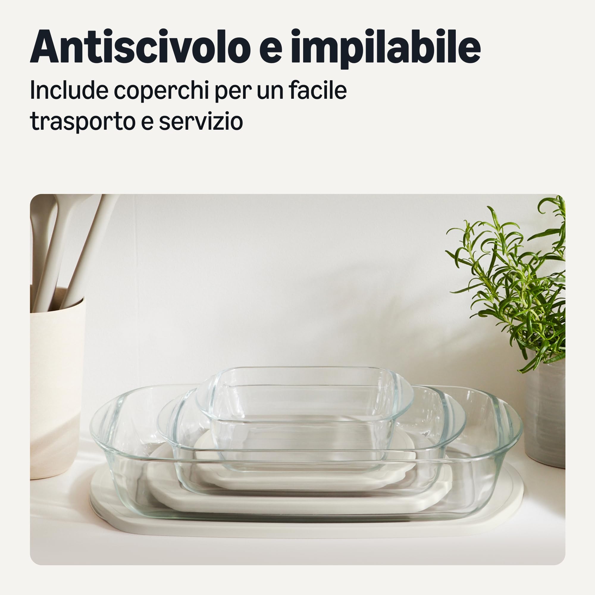 Amazon Basics set pirofile vetro forno 6 pezzi grigio