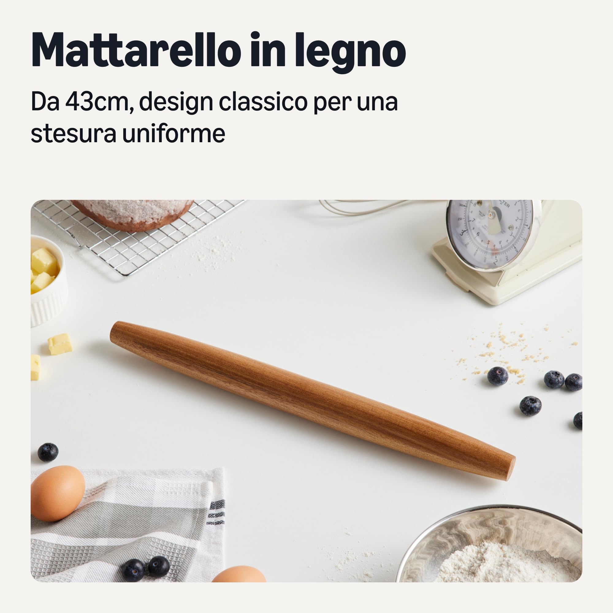 Amazon Basics Mattarello Francese Acacia 43cm Rastremato