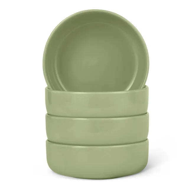 Amazon Basics Ciotole Gres 14 cm Verde Oliva Set 4 Pezzi Smaltate
