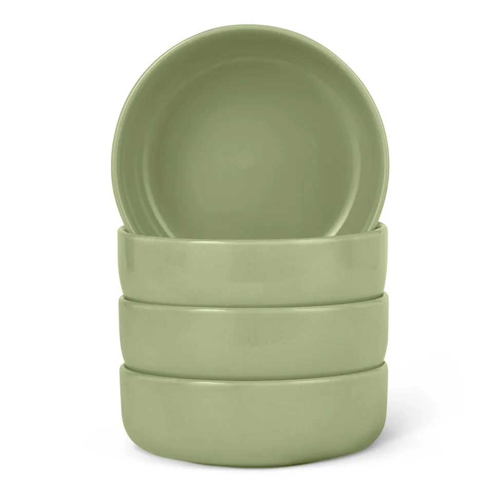 Amazon Basics Ciotole Gres 14 cm Verde Oliva Set 4 Pezzi Smaltate