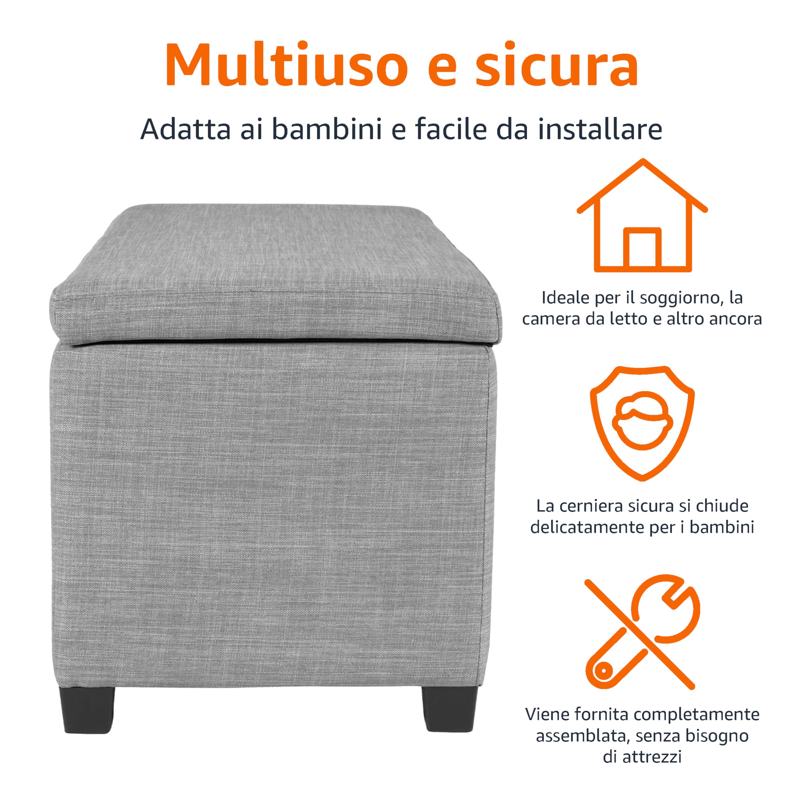 Amazon Basics Panca Contenitore Grigio Chiaro 91 cm in Tessuto