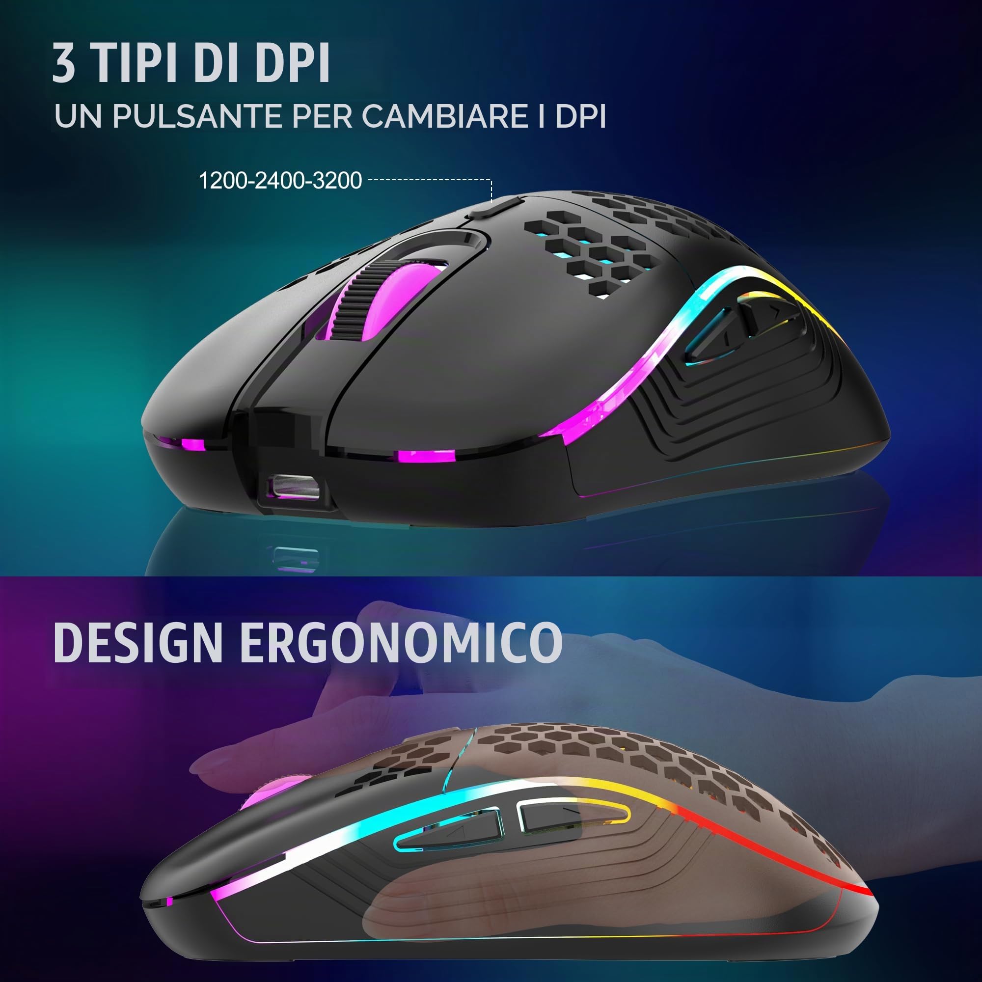 RedThunder K62 kit tastiera e mouse wireless spagnolo RGB