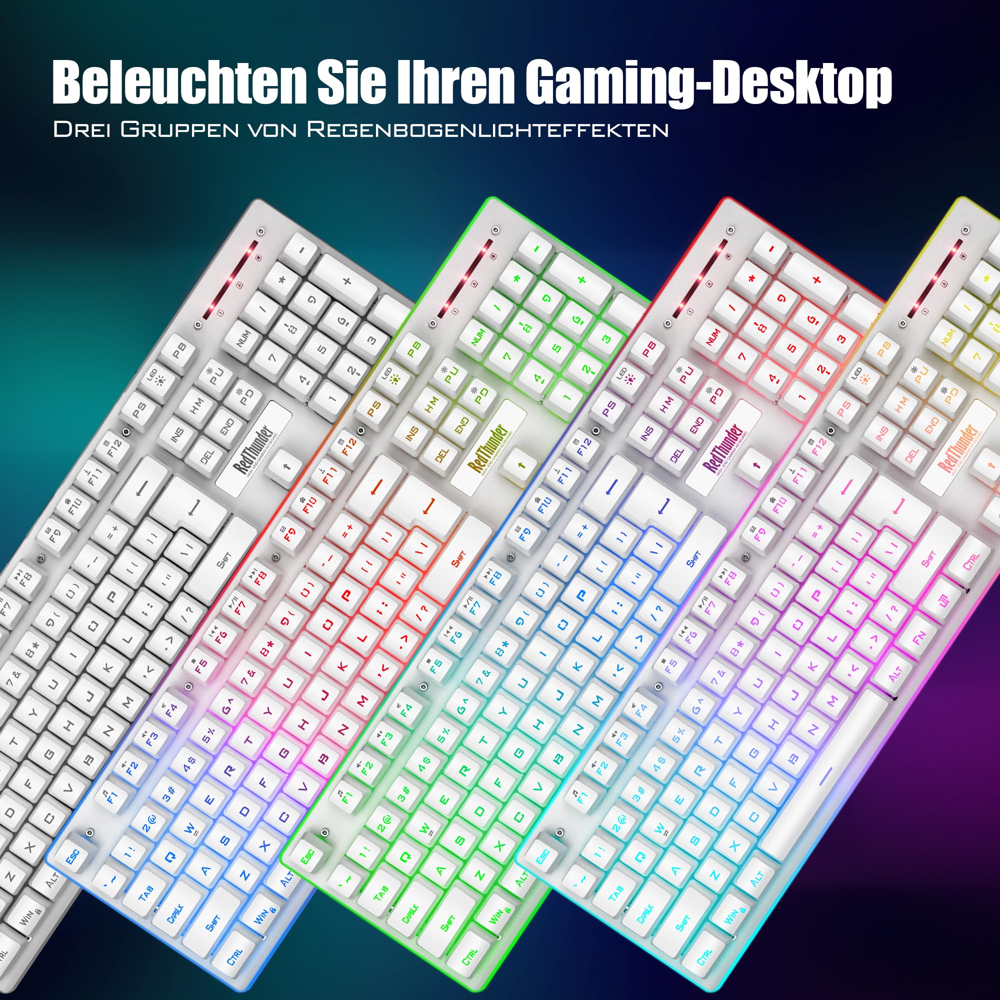 RedThunder K10 Set Tastiera Mouse Wireless Bianca QWERTZ