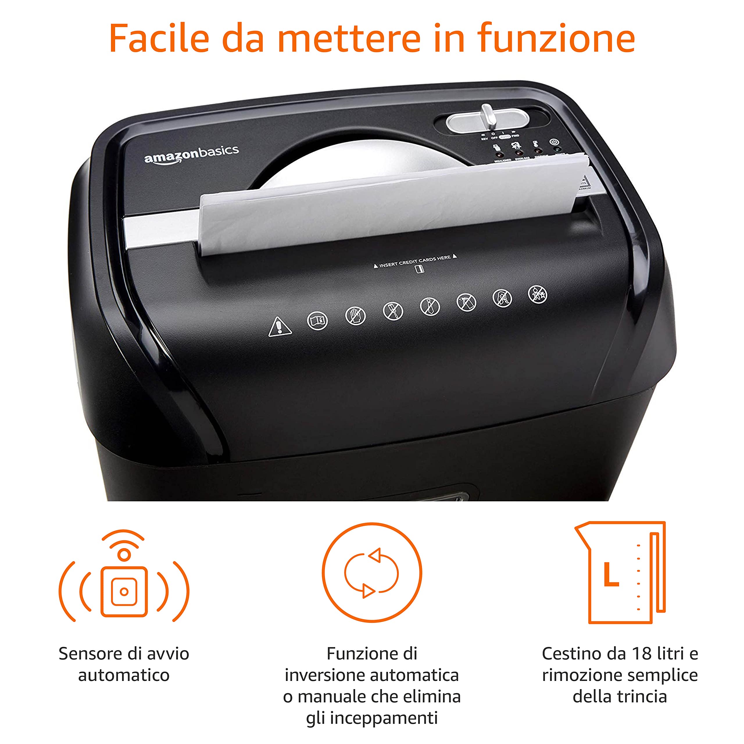 Amazon Basics Distruggidocumenti 12 Fogli Taglio a Croce Nero 18L