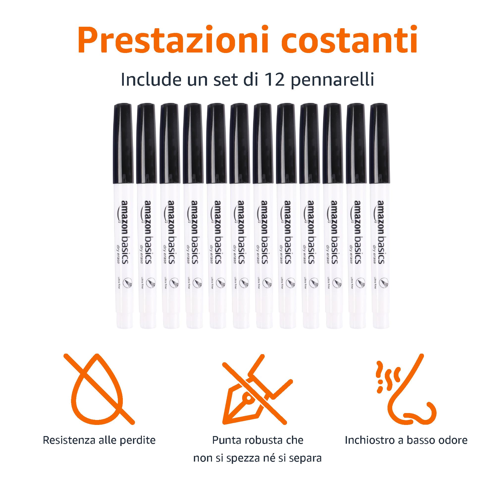 AmazonBasics pennarelli lavagna bianca punta ultrafine neri 12 pezzi
