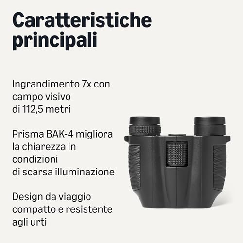 Amazon Basics binocolo compatto 7x25 nero da viaggio
