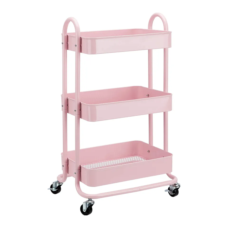 Amazon Basics Carrello 3 Ripiani con Ruote Rosa Antico Metallo
