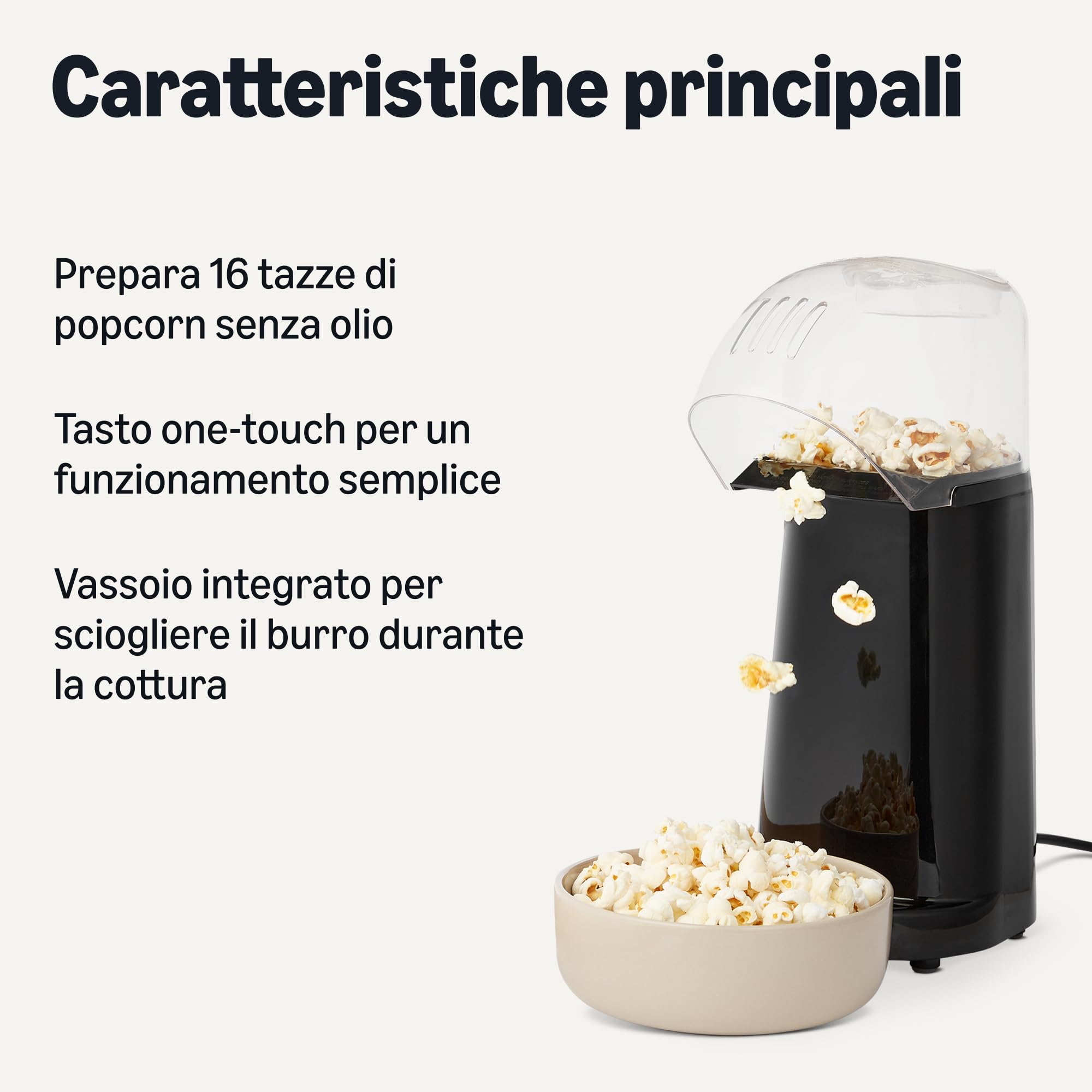 AmazonBasics Macchina Popcorn Aria Calda 1400W 16 Tazze