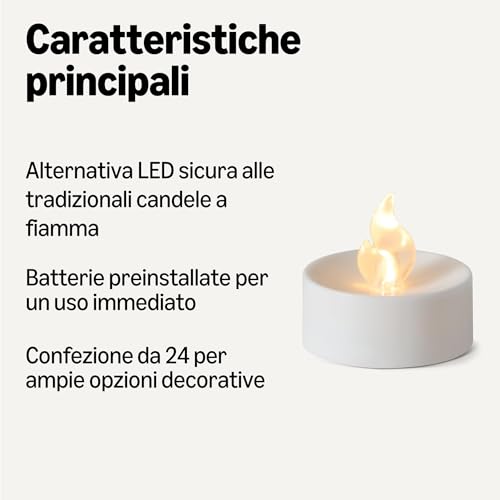 Amazon Basics Candele LED Tea Light Bianche 24 Pezzi a Batteria