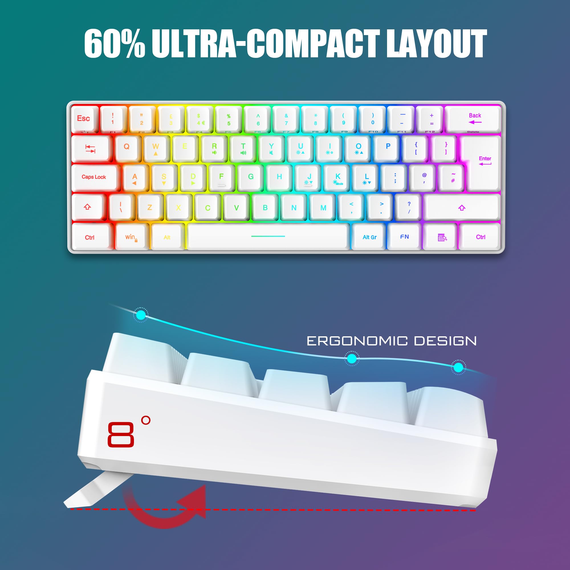 RedThunder kit tastiera e mouse gaming 60% RGB bianco