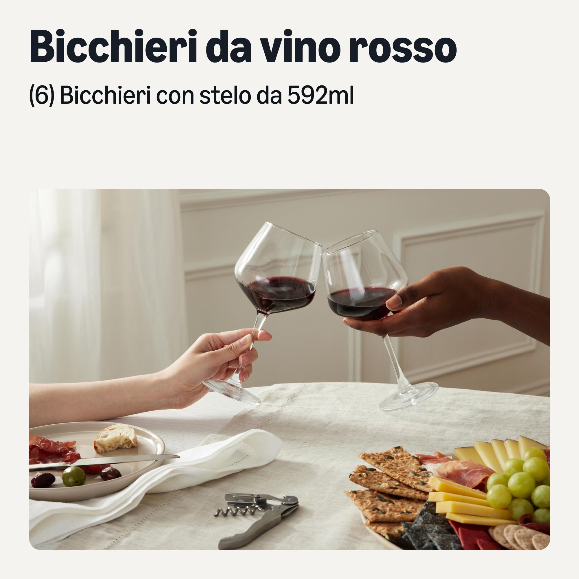 AmazonBasics Bicchieri Vino Rosso con Stelo Set 4 Pezzi 592ml
