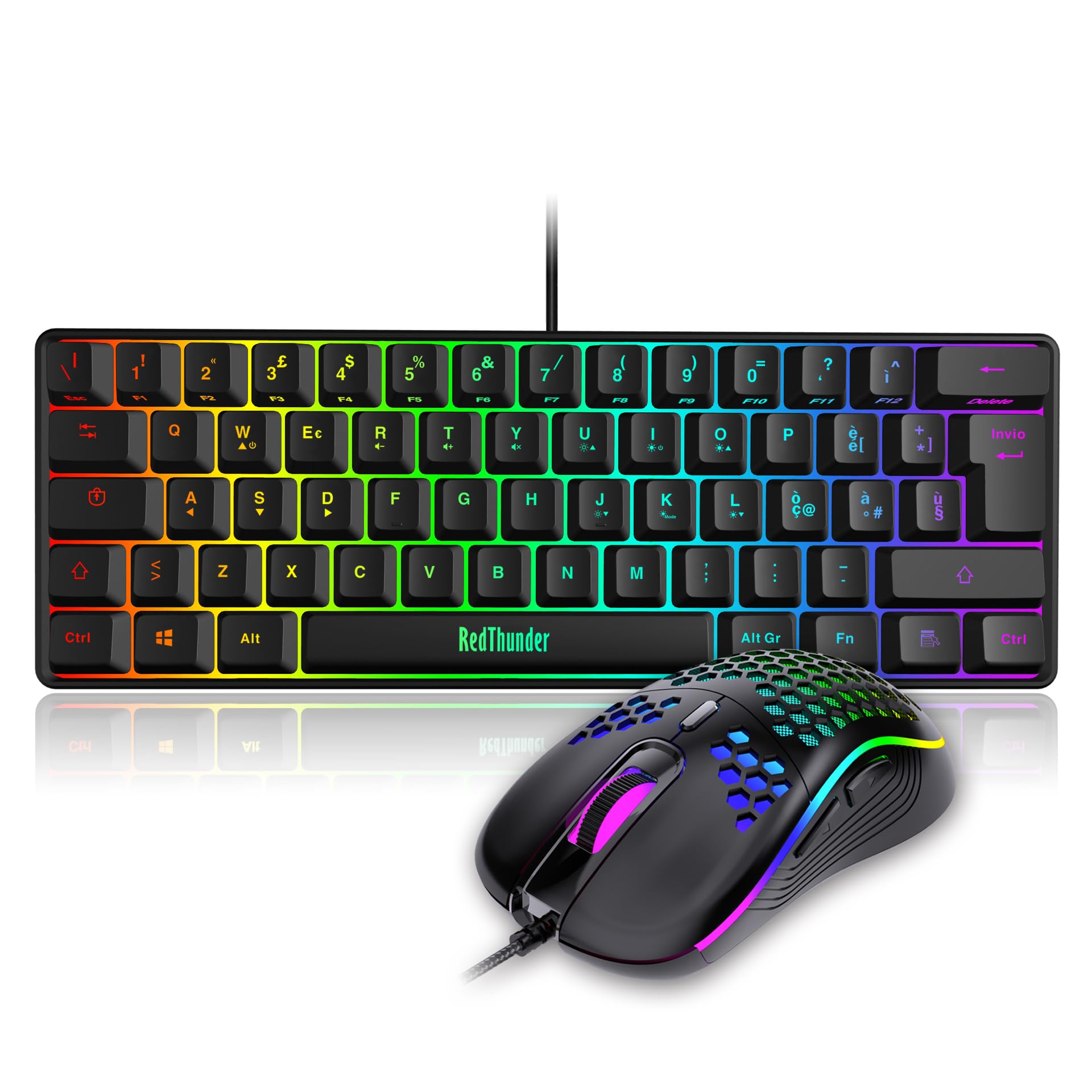 RedThunder K62 kit tastiera e mouse gaming wireless nero RGB