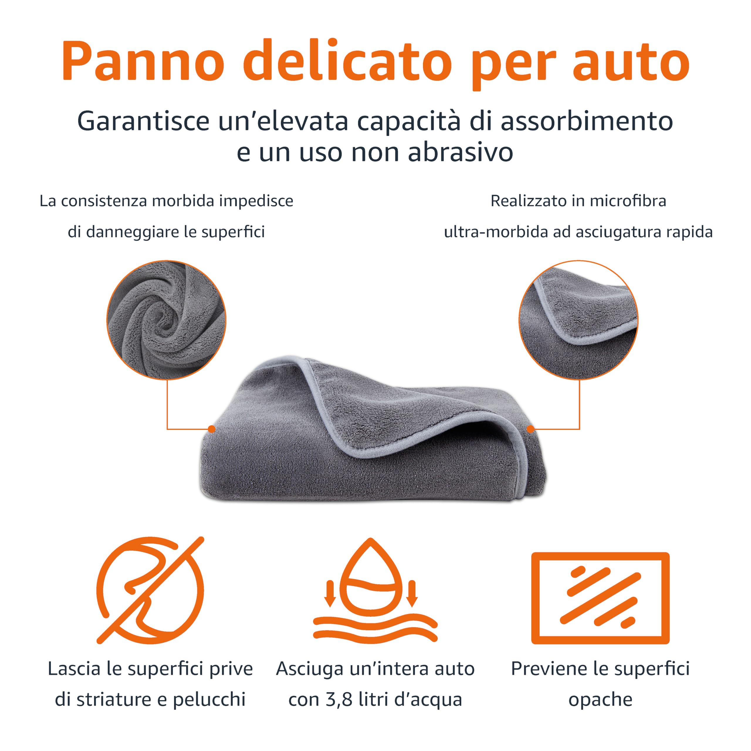 AmazonBasics Panno Asciugatura Auto Microfibra 91x64 Grigio XL