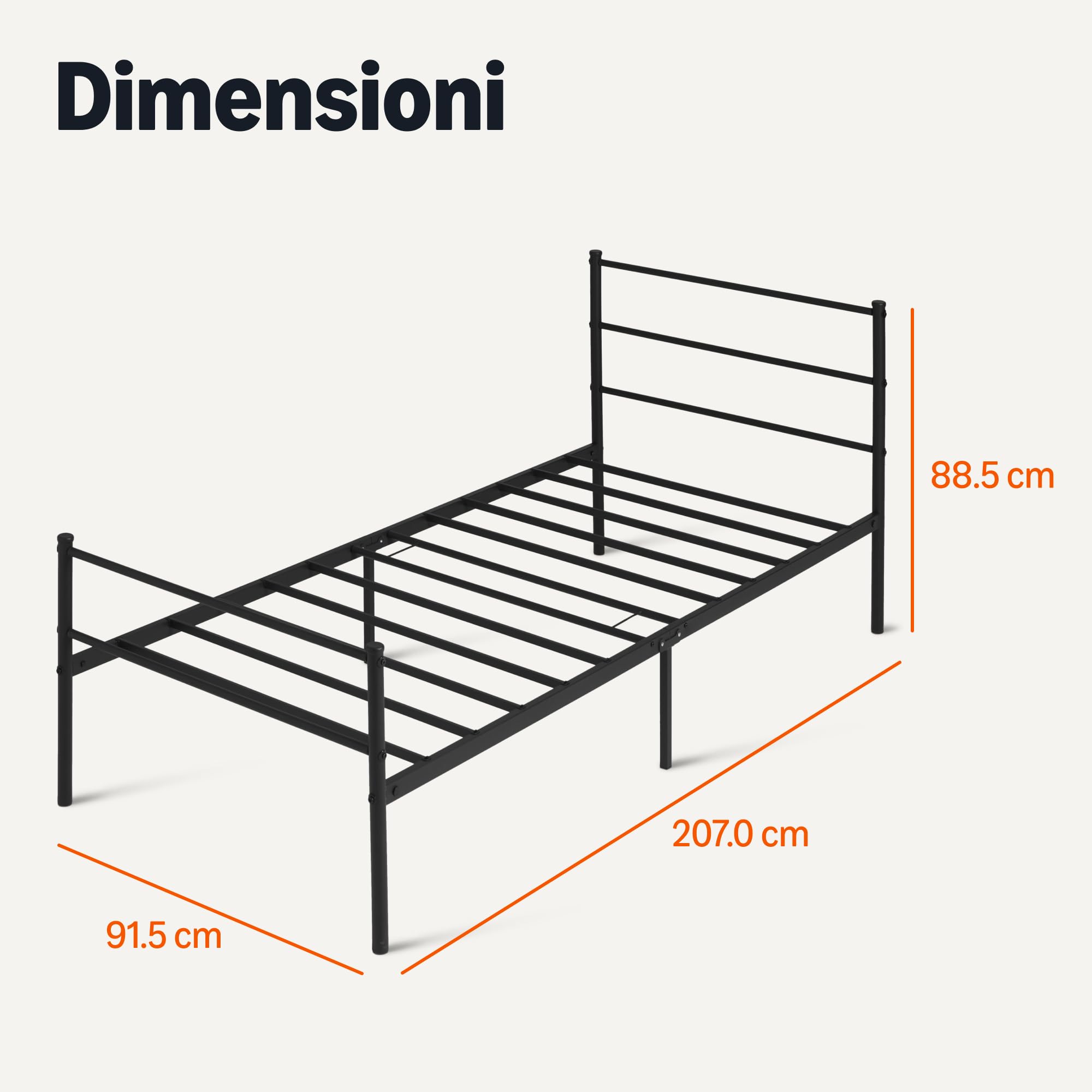 AmazonBasics Giroletto Testiera 90x200 cm Nero Singolo Acciaio