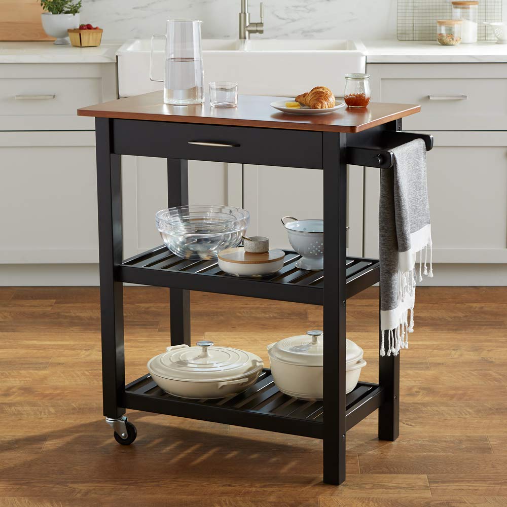 AmazonBasics Carrello Cucina con Ruote Ciliegio e Nero