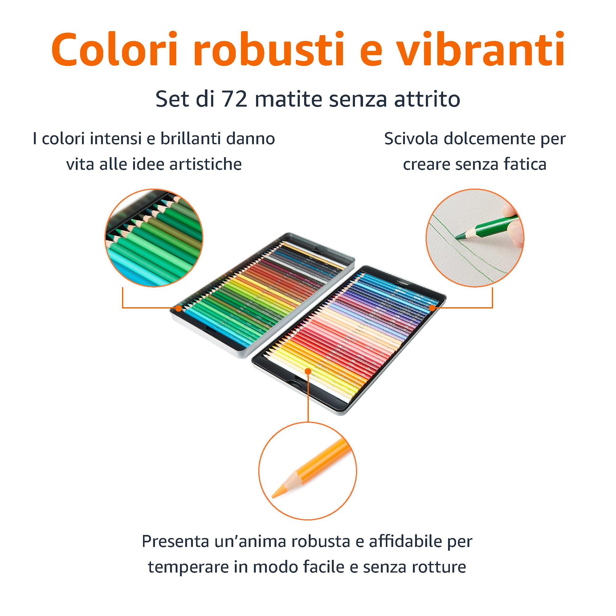 Amazon Basics Matite Colorate 72 Pezzi Scatola Latta