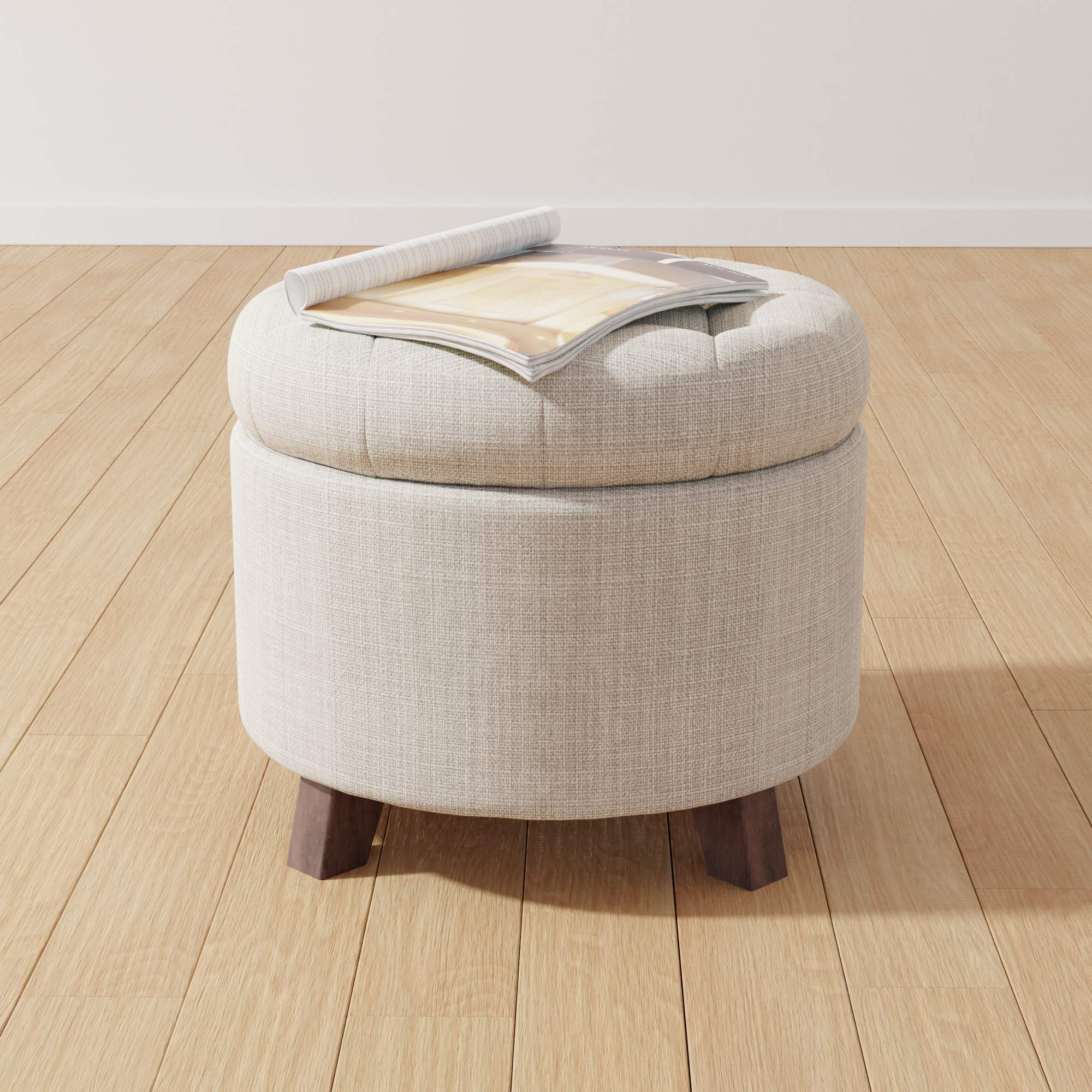 Amazon Basics Sgabello Imbottito Rotondo Beige Pouf Contenitore