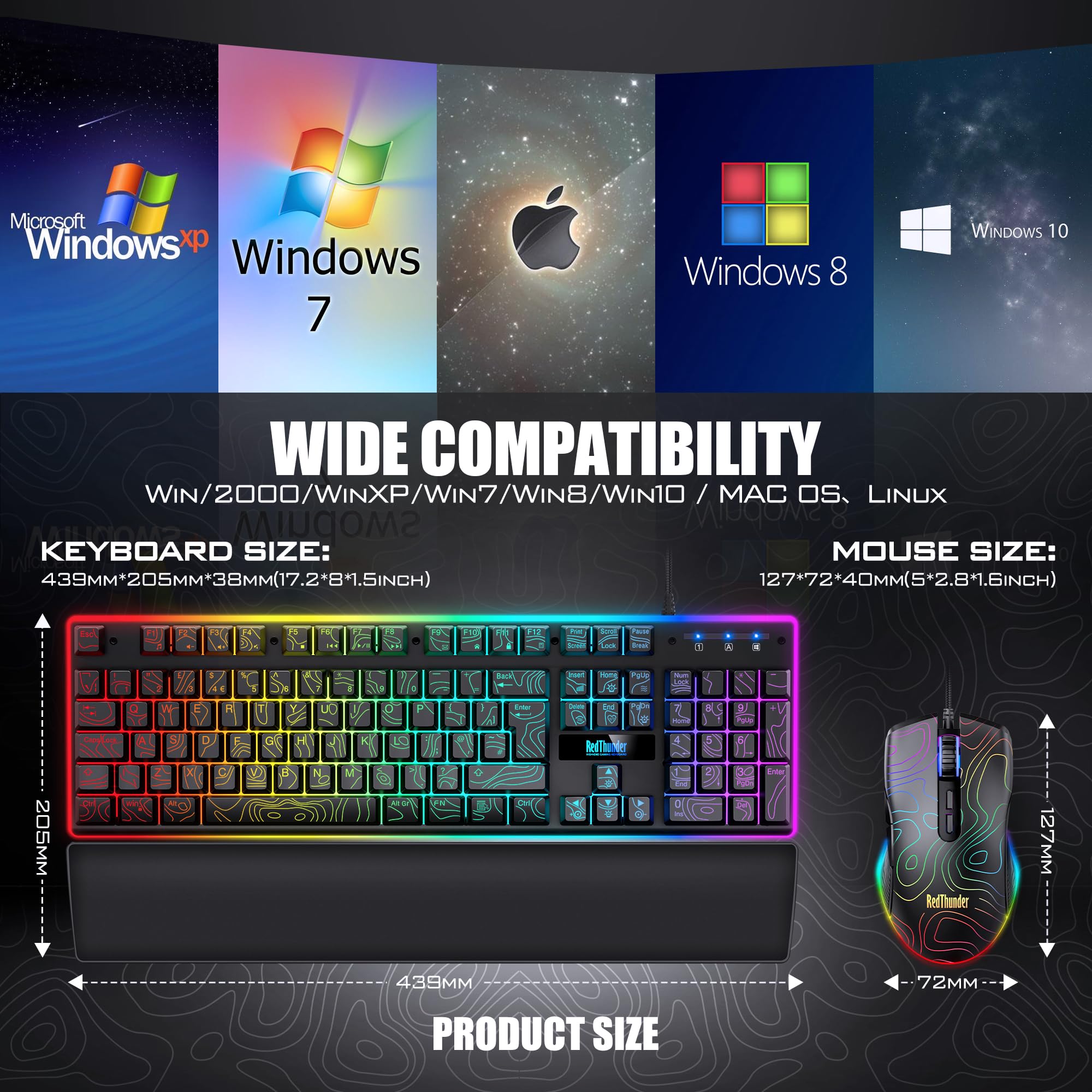 RedThunder K10 Tastiera Gaming Cablata RGB con Mouse